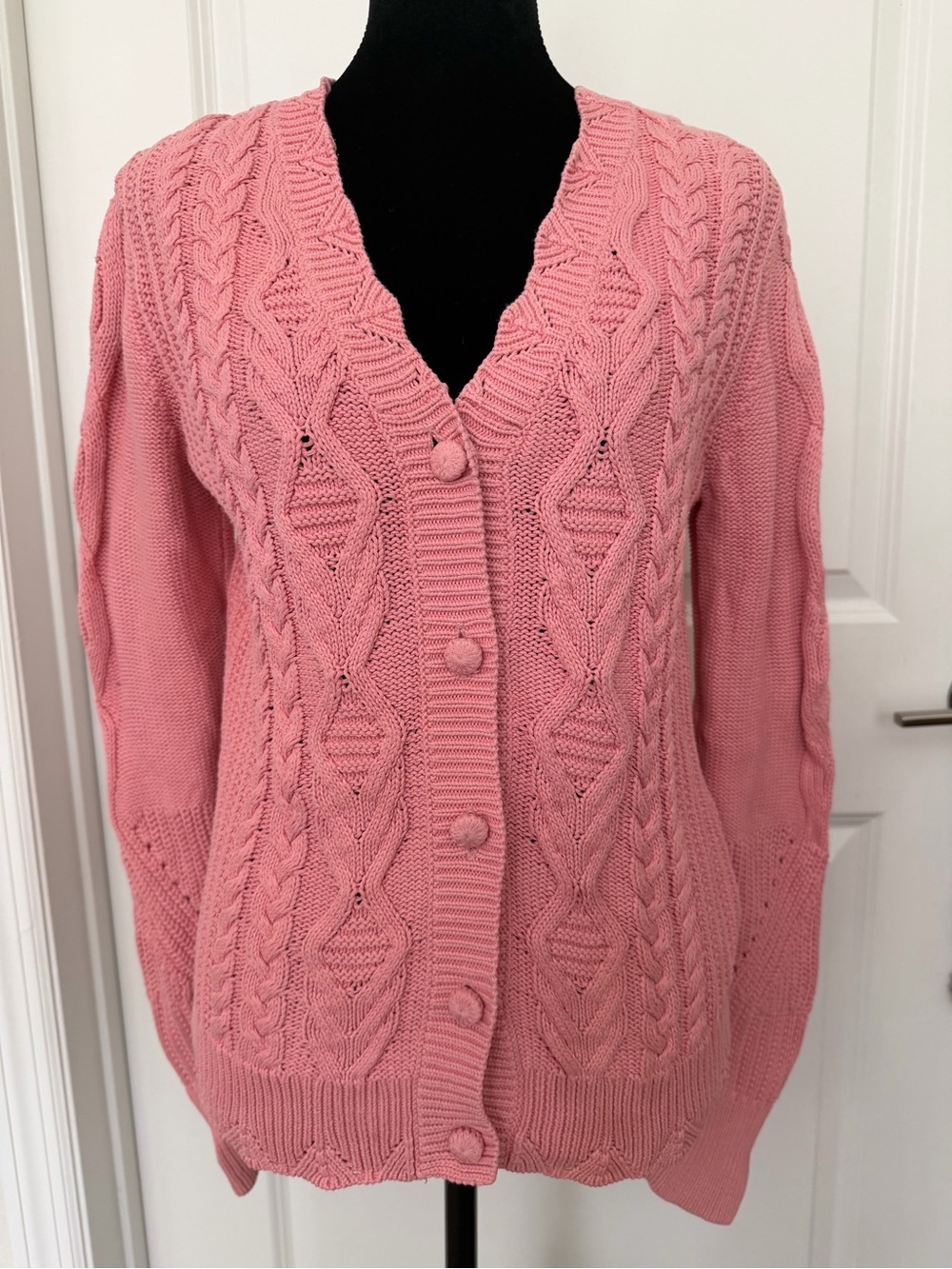 LoveShackFancy Pink Cable Knit Pointelle Cardigan – Size Medium